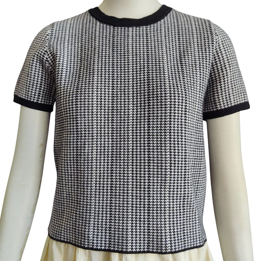 GILLI Womens Black White Contrast Houndstooth Check Knit Shirt Sz S